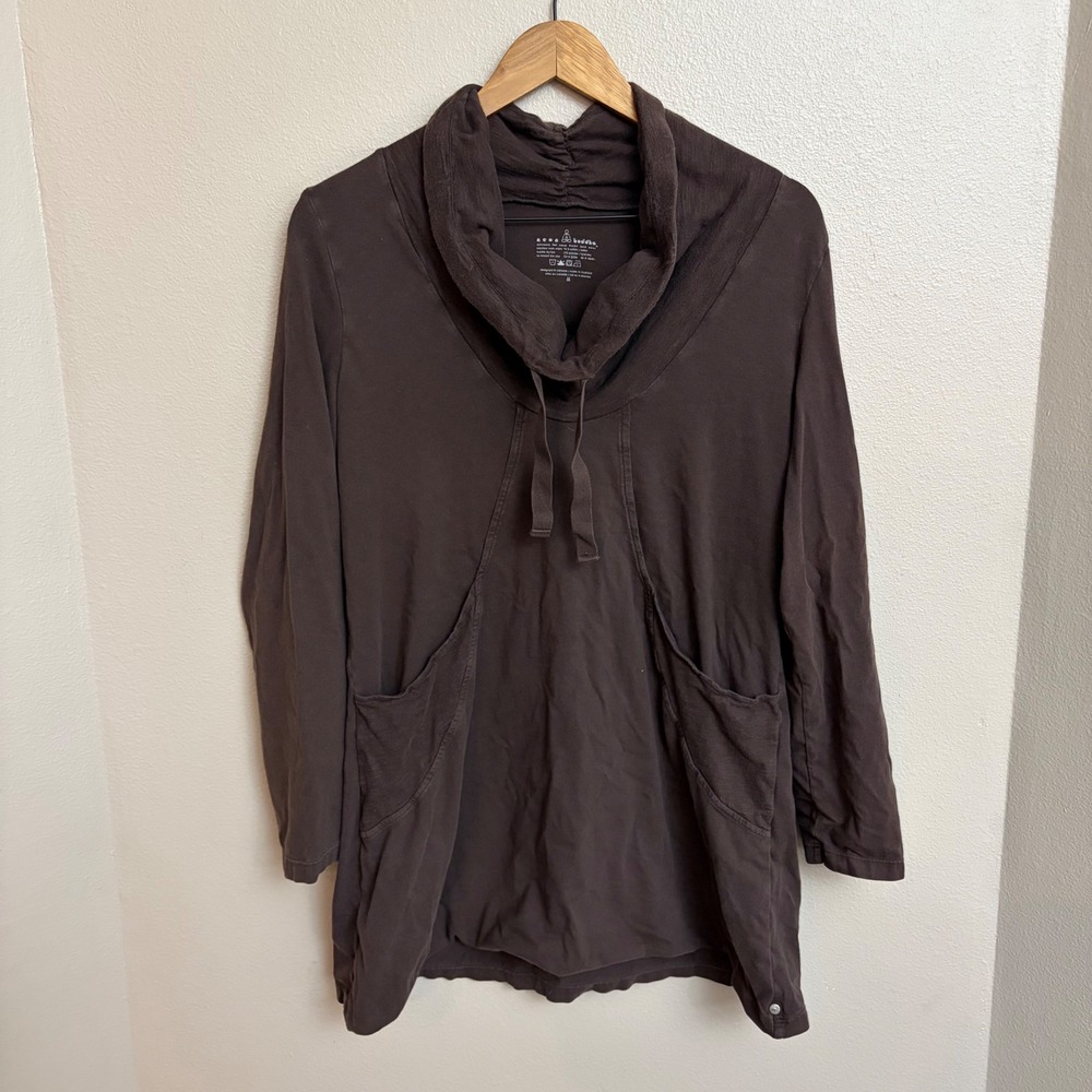 Neon Buddha Tunic‎ Top Size M Brown Cowl Neck Long Sleeve Pocket Casual Boho